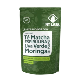 FIBRA DE LINAZA MOLIDA +TÉ MATCHA +ESPIRULINA UVA VERDE+MORINGA 450 GR NT LABS S.S.A