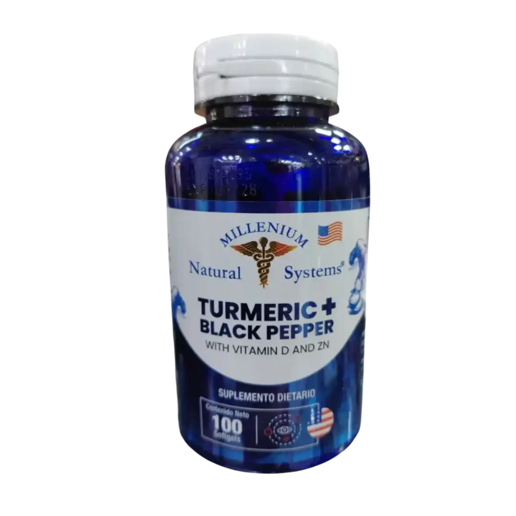 TURMERIC + BLACK PEPPER CURCUMA CON PIMIENTA NEGRA  MILLENIUM NATURAL SYTEMS