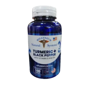 TURMERIC + BLACK PEPPER CURCUMA CON PIMIENTA NEGRA  MILLENIUM NATURAL SYTEMS