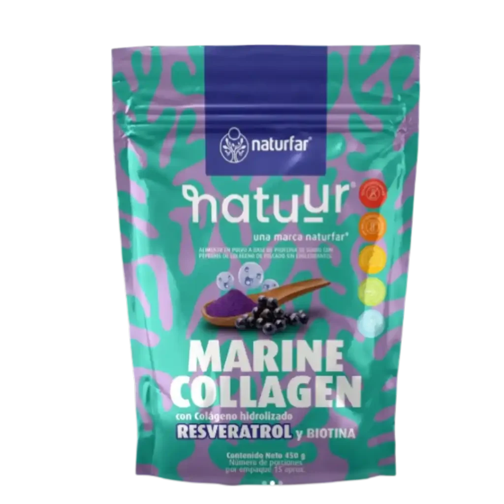 COLLAGEN MARINE CON COLAGENO HIDROLIZADO RESVERATROL Y BIOTINA  NATUUR COLAGENO MARINO NATURFAR