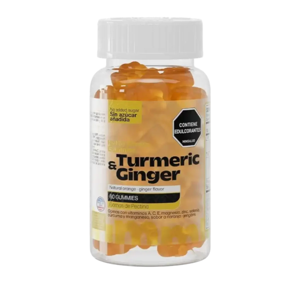 TURMERIC & GINGER GUMMIES GINGER FLAVOR 60 GUMMIES  GOMITAS DE CURCUMA Y JENGIBRE  HEALTHY AMERICA
